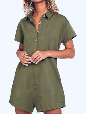 RVCA Olive-Style Short-Sleeve Button Romper
